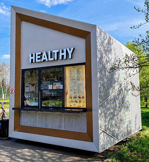 Modular architectural pavilion — DfMA decomposition into 6 transport-compliant modules